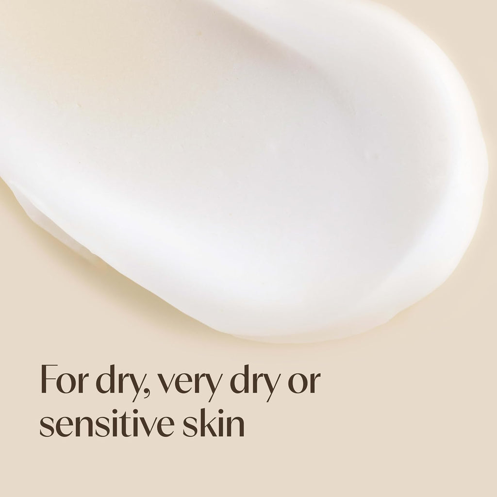 Cosmetic product with text 'For dry, very dry or sensitive skin' on a beige background