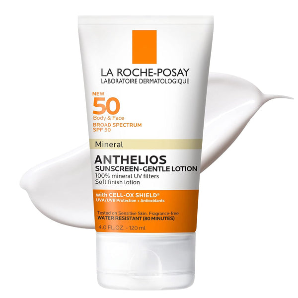 La Roche-Posay Anthelios sunscreen lotion on a white background