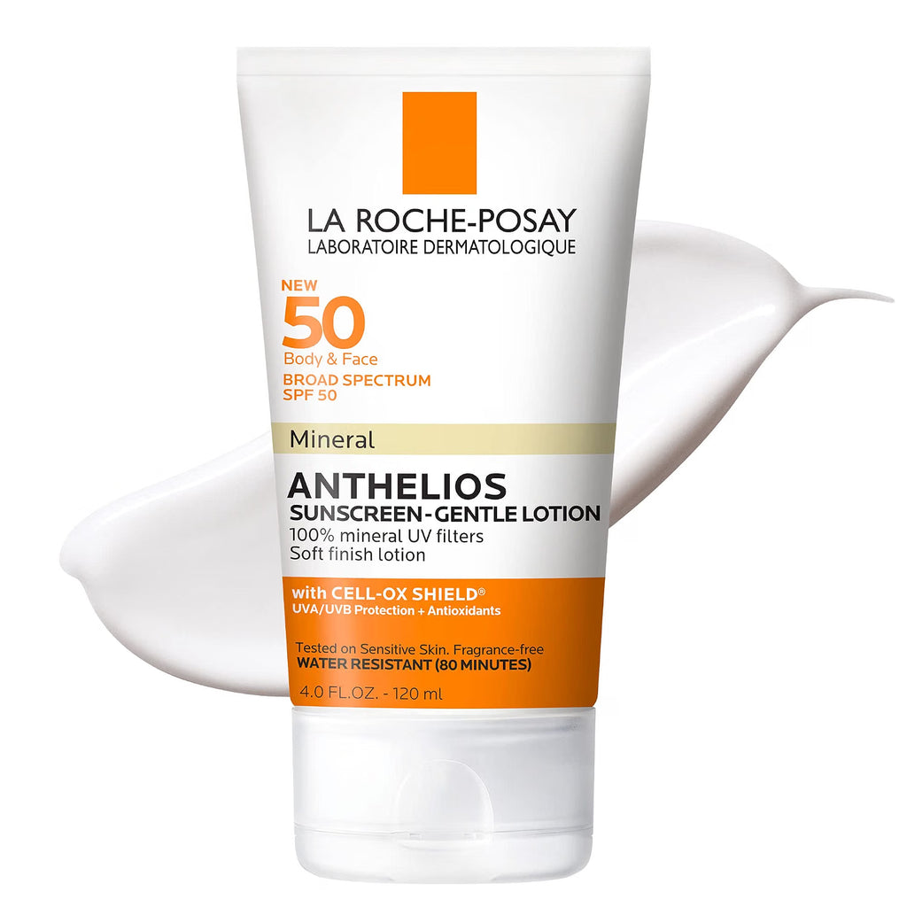 La Roche-Posay Anthelios sunscreen lotion on a white background