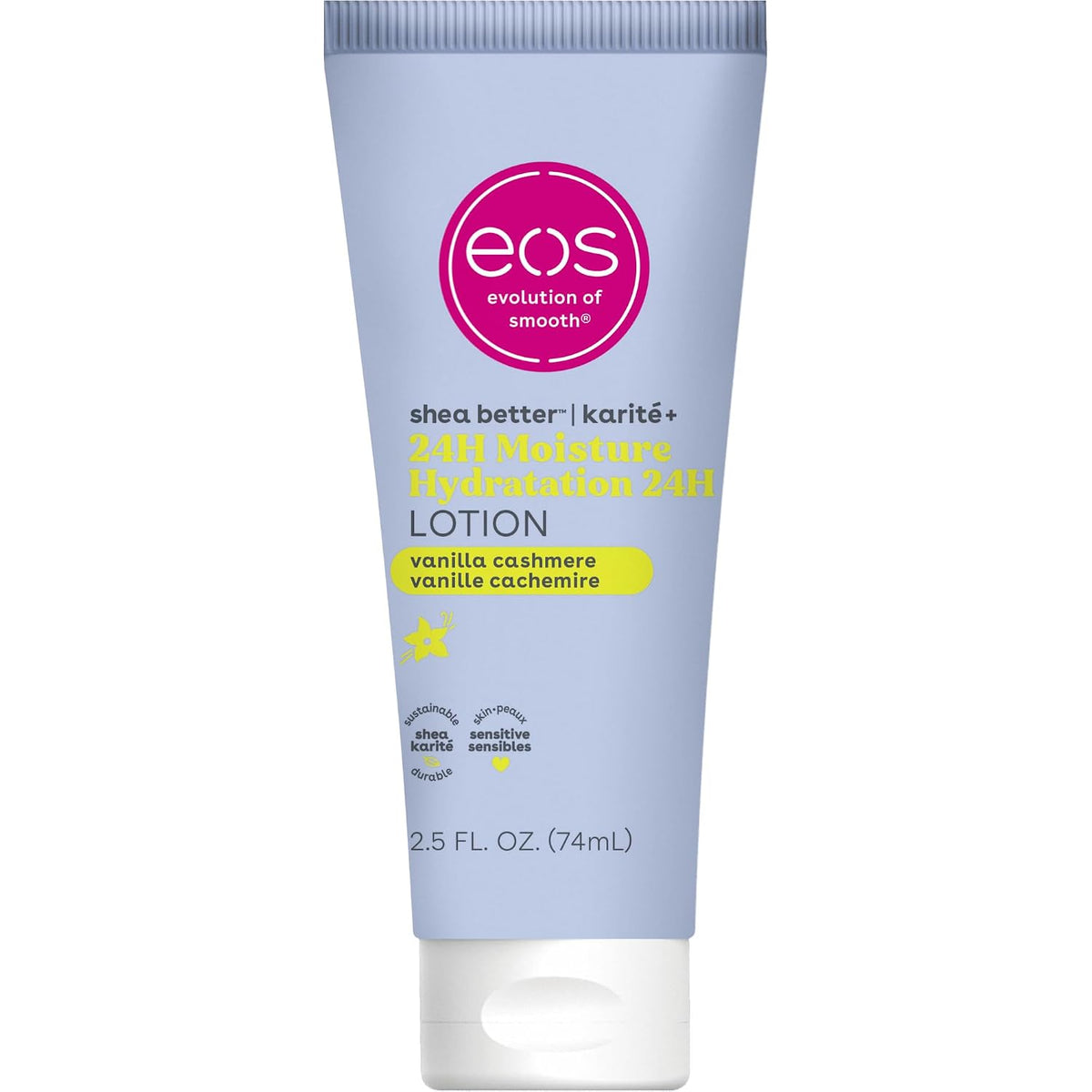 eos | Shea Better Mini Body Lotion Vanilla Cashmere Shea Butter 24-Hour Hydration Travel Size — 2.5 fl oz