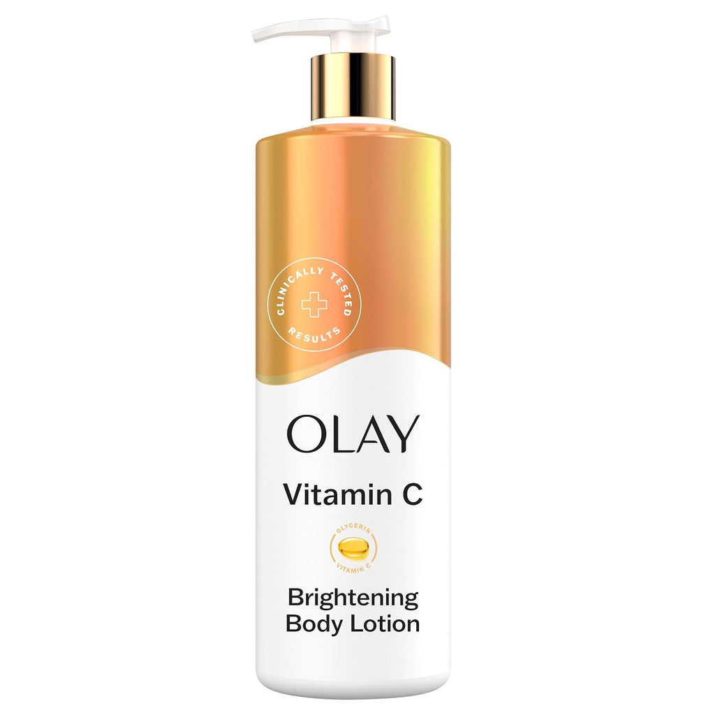 Olay Vitamin C Brightening Body Lotion bottle on a white background