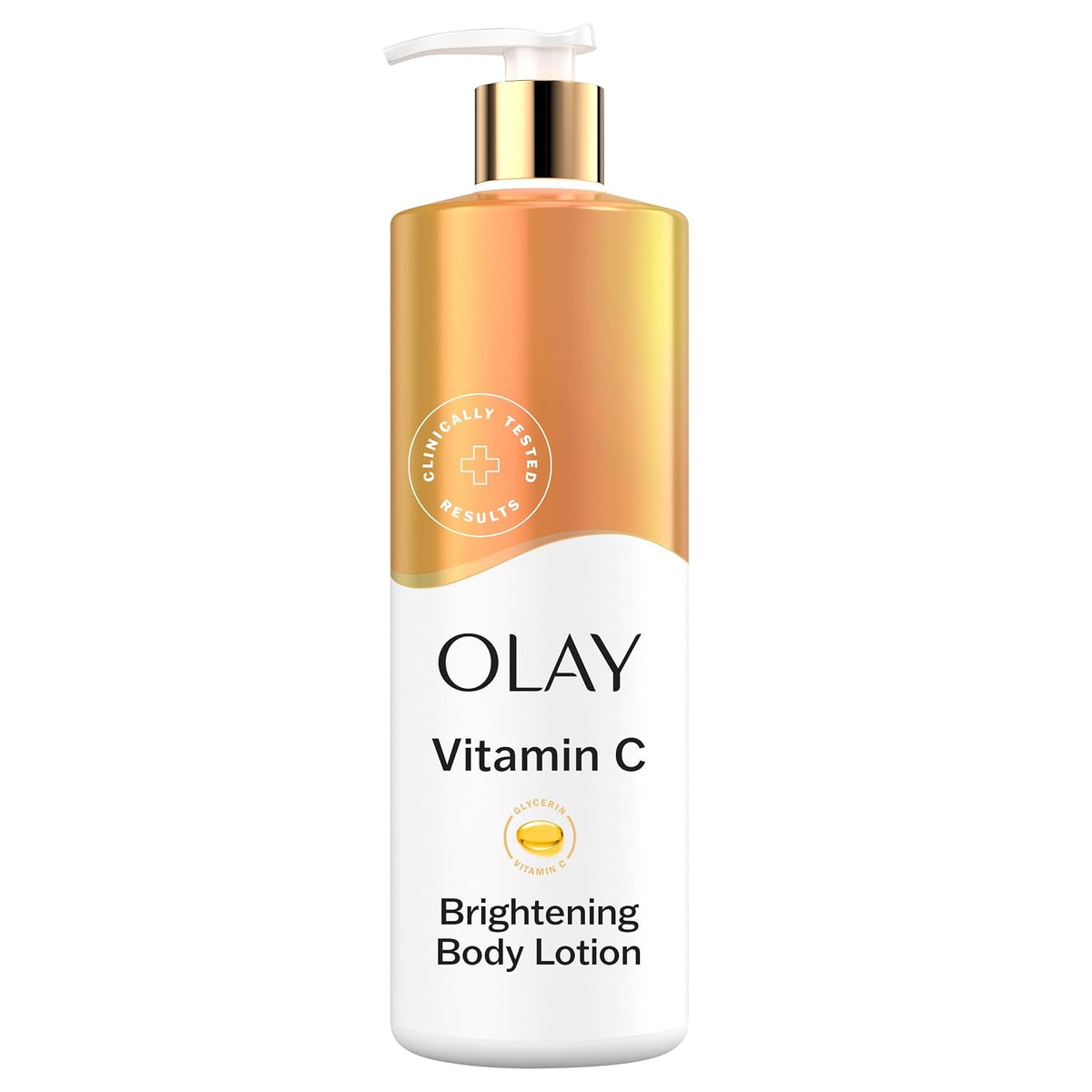 Olay Vitamin C Brightening Body Lotion bottle on a white background
