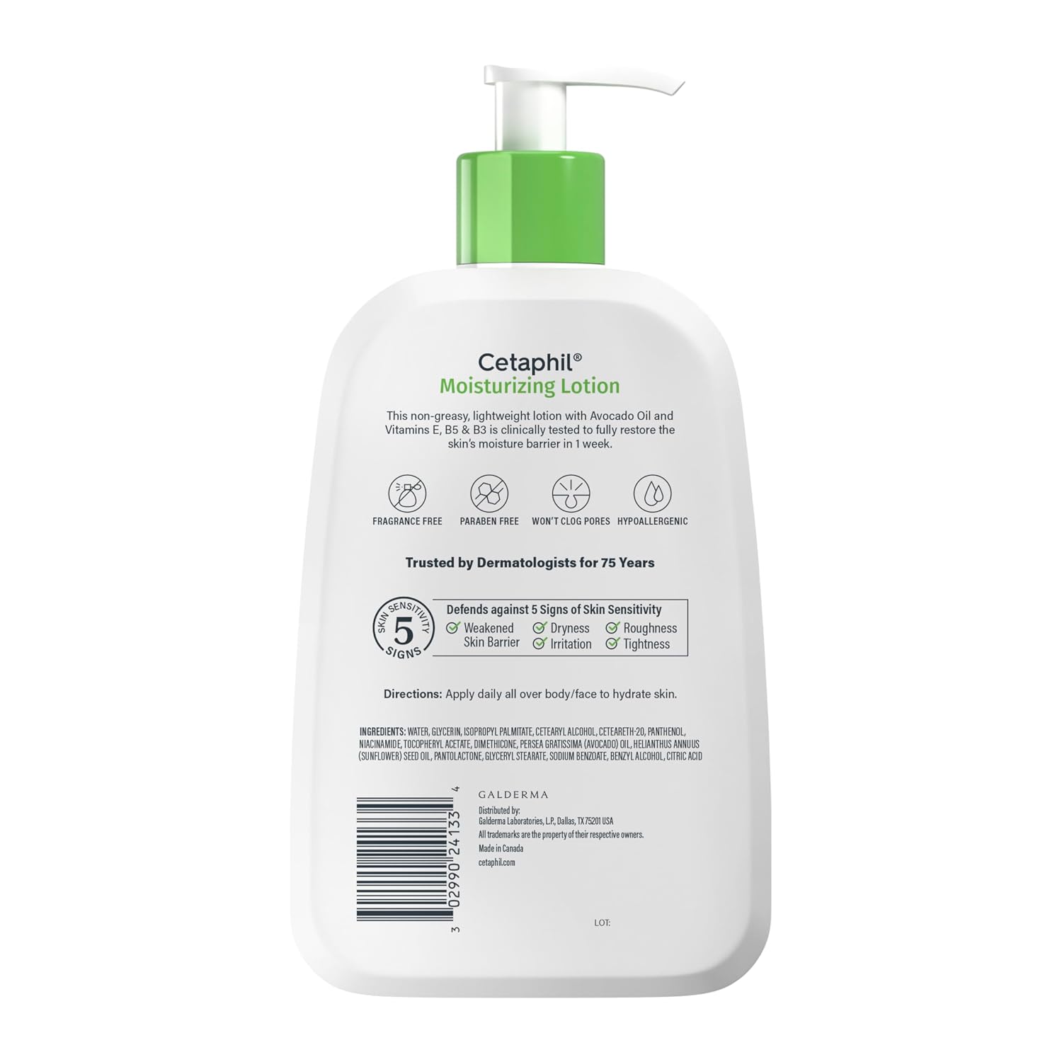 Cetaphil moisturizing lotion bottle with pump on a white background