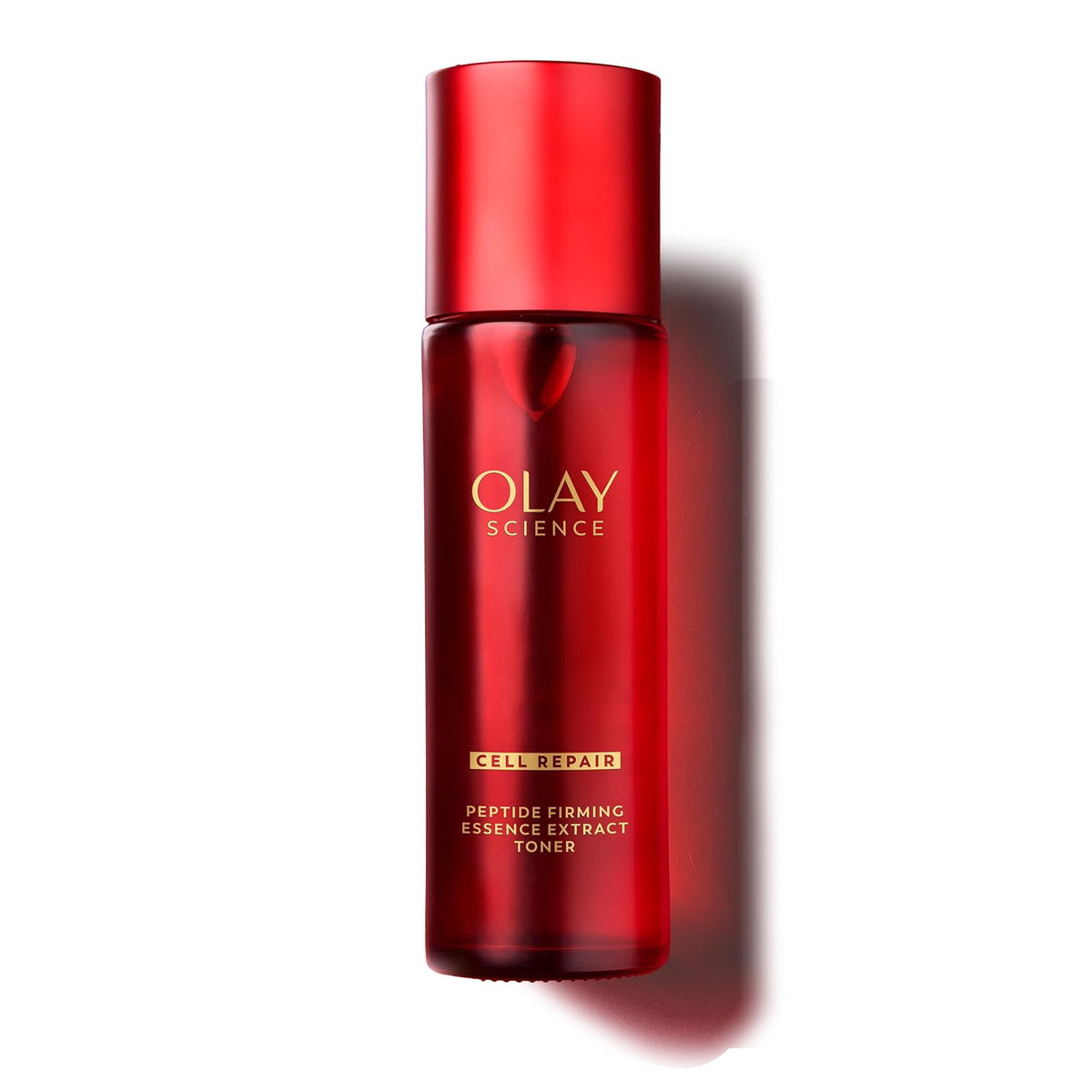 Red Olay skincare bottle on a white background