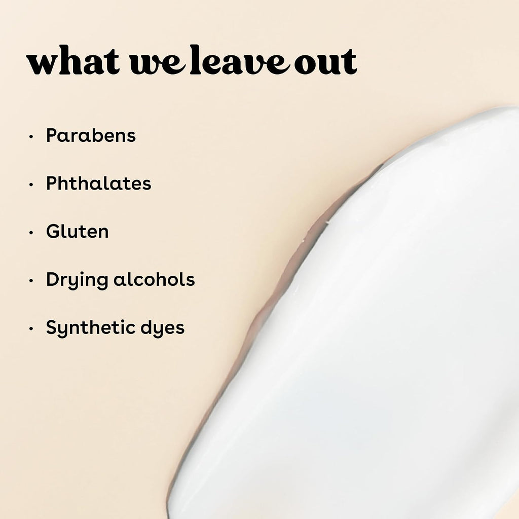 List of substances left out in a product, with a beige background and white text.