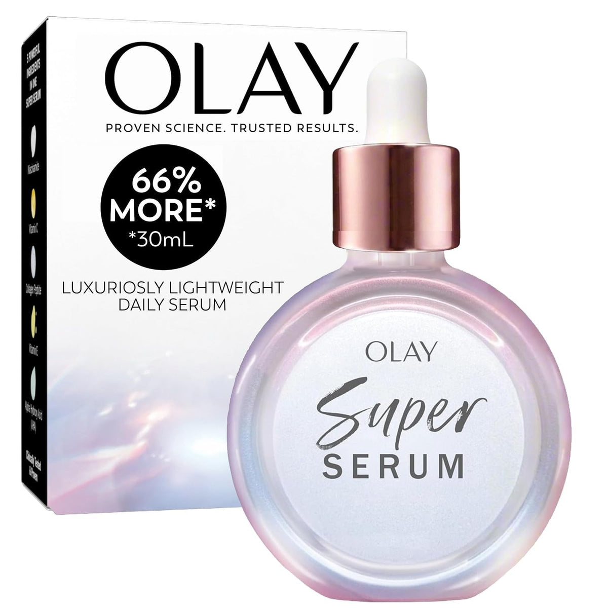 Olay | Super Serum 5-in-1 Daily Face Serum Niacinamide Vitamin C Collagen Peptide AHA Fragrance Free