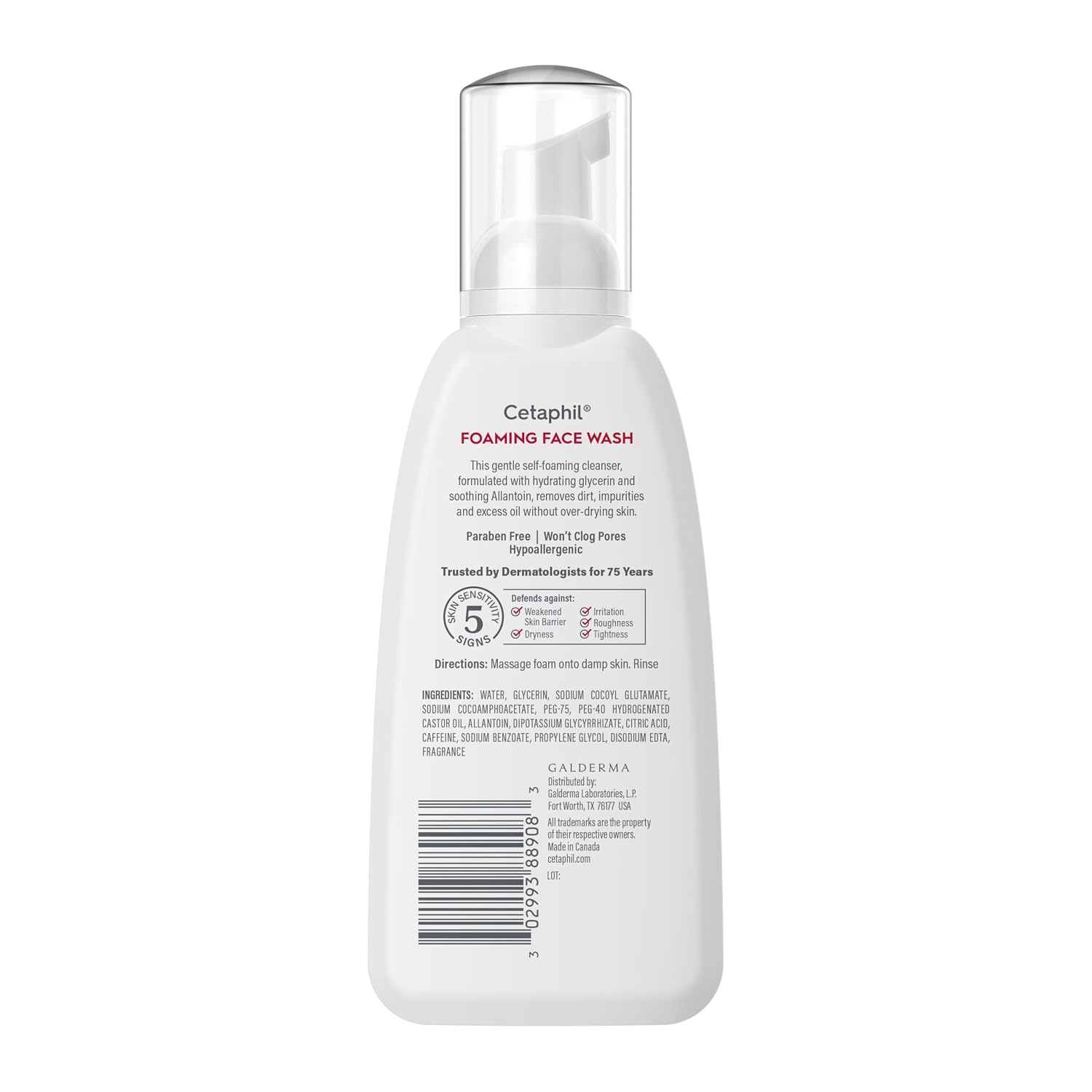 Cetaphil Foaming Face Wash bottle on a white background
