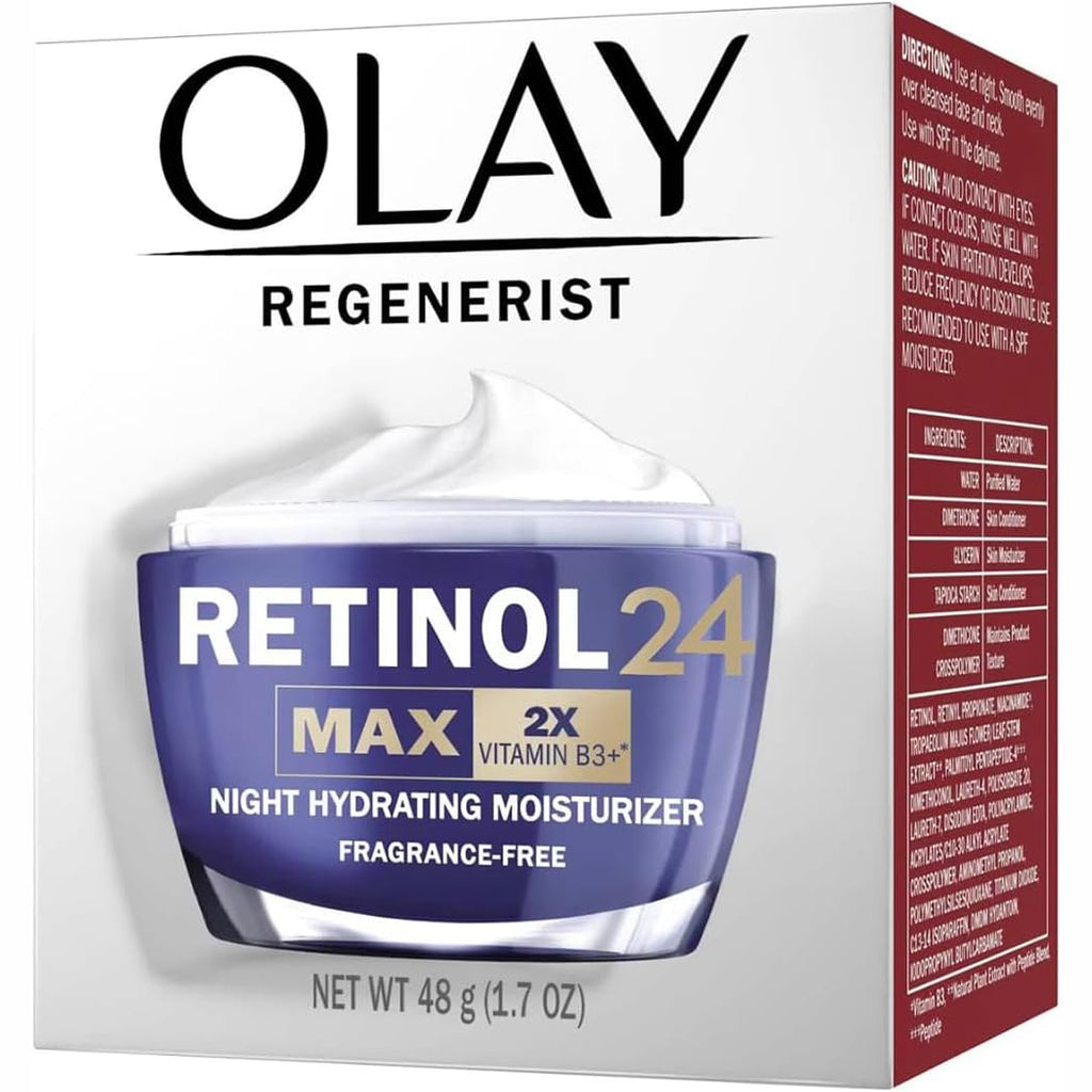 Olay Regenerist Retinol 24 night moisturizer packaging on a white background