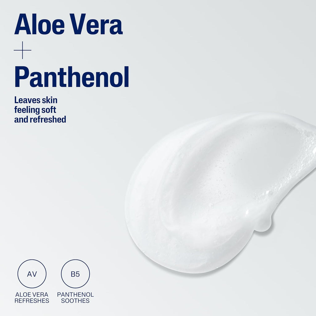Product packaging with Aloe Vera and Panthenol text on a light gray background