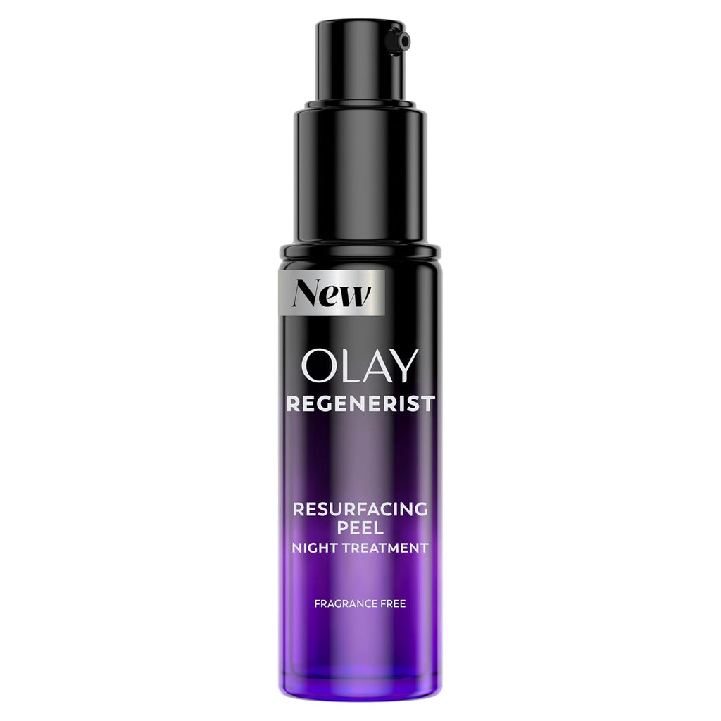 Olay Regenerist resurfacing peel night treatment bottle on a white background