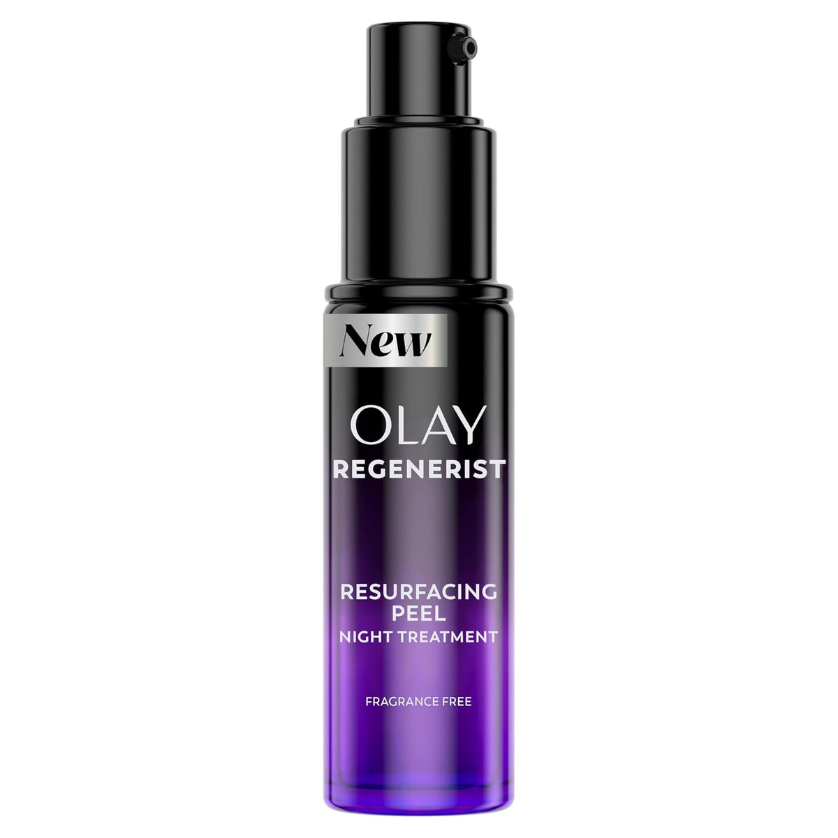 Olay Regenerist resurfacing peel night treatment bottle on a white background