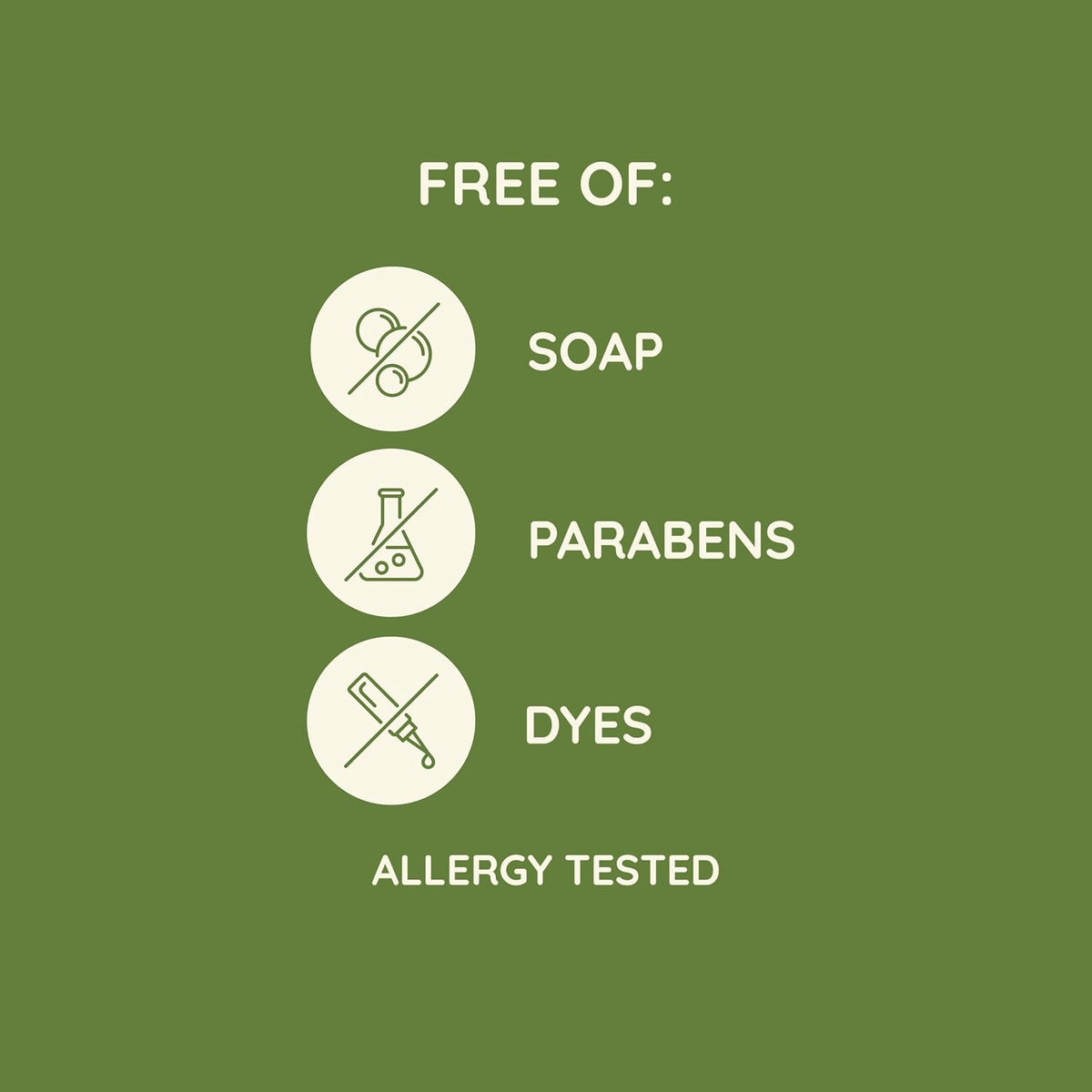 Green background with white text and icons indicating product features.