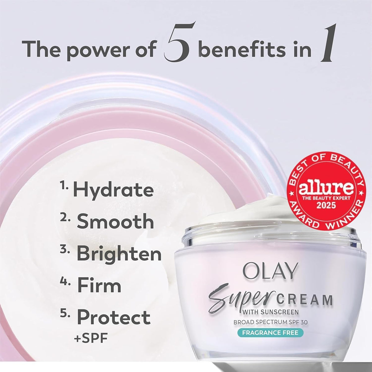 Olay | Super Cream 5-in-1 Face Moisturizer SPF 30 Niacinamide Vitamin C Collagen Peptide Hyaluronic Acid Fragrance Free — 1.7 fl oz