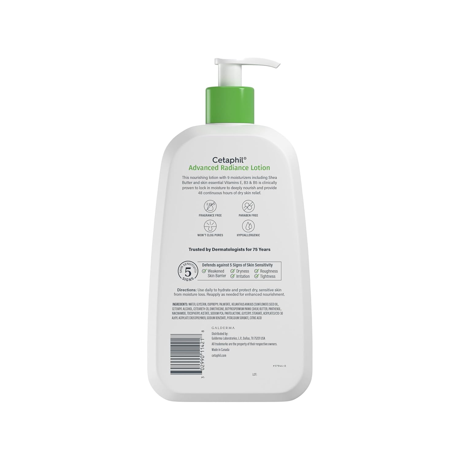 Cetaphil Advanced Radiance Lotion bottle with pump on a white background