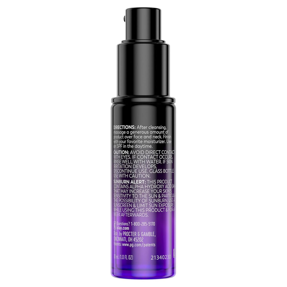 A single bottle of Guante Skin & Beauty After Cleansing Emulsion against a plain white background. The bottle has a black pump dispenser and cap, with a dark purple-to-vibrant magenta gradient glass body containing white text instructions.