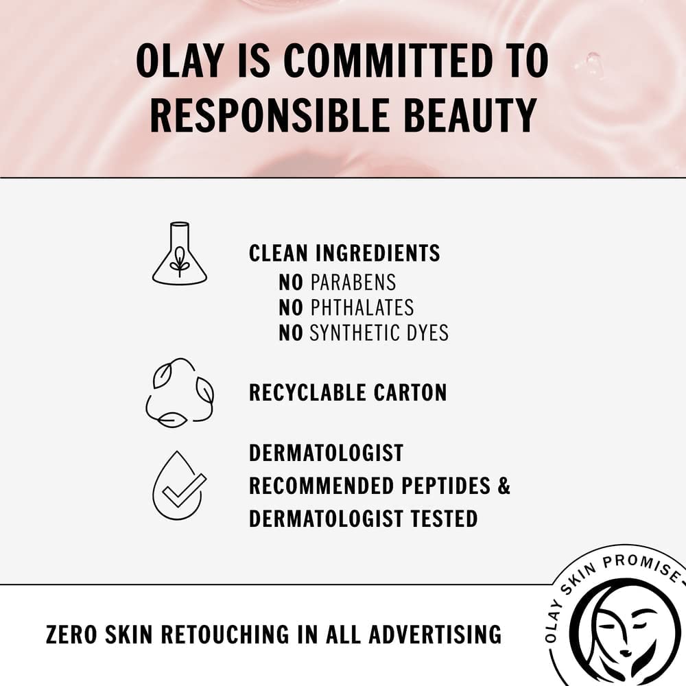 Olay skincare product with commitment to responsible beauty and clean ingredients.