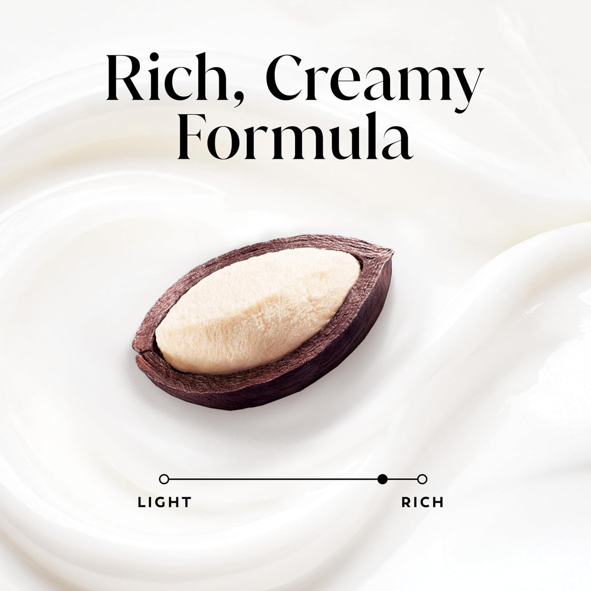 Chocolate bar with cream on a white background, labeled 'Rich, Creamy Formula'.