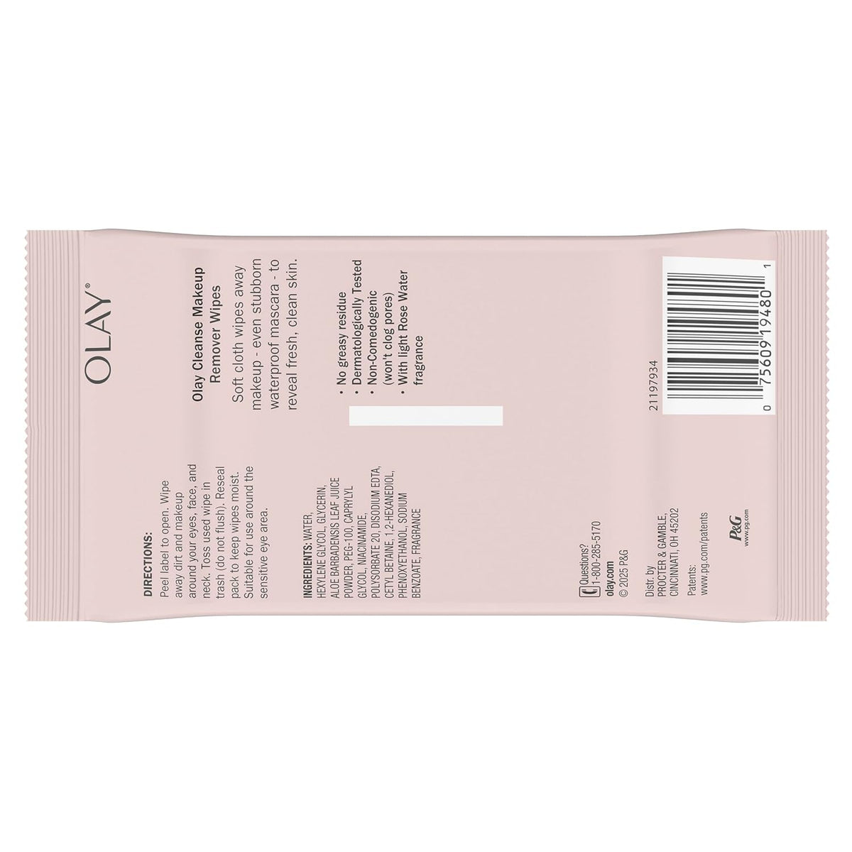 Olay | Facial Cleansing Wipes Rose Water Vitamin E Glycerin Makeup Remover — 75 Count (Pack of 3)