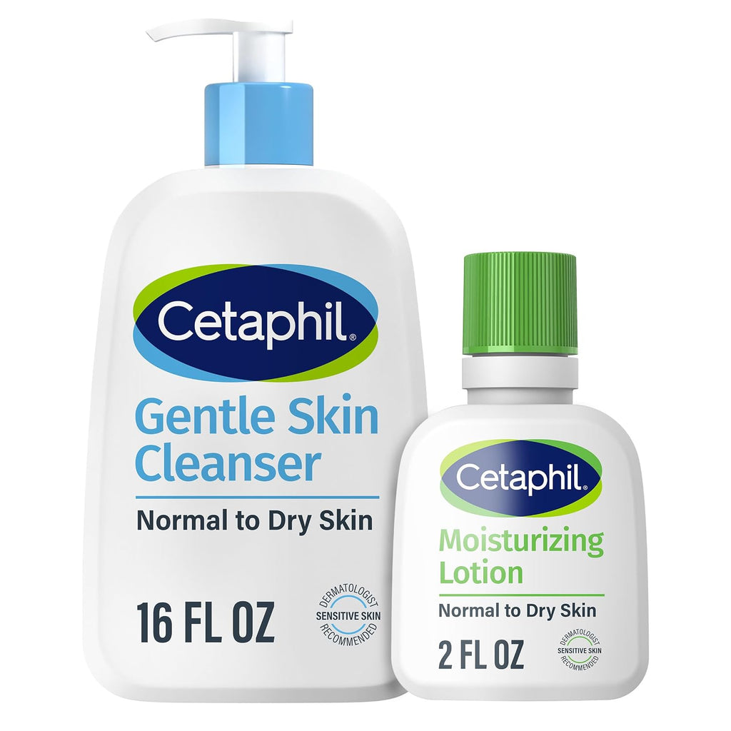 Cetaphil Gentle Skin Cleanser and Moisturizing Lotion on a white background