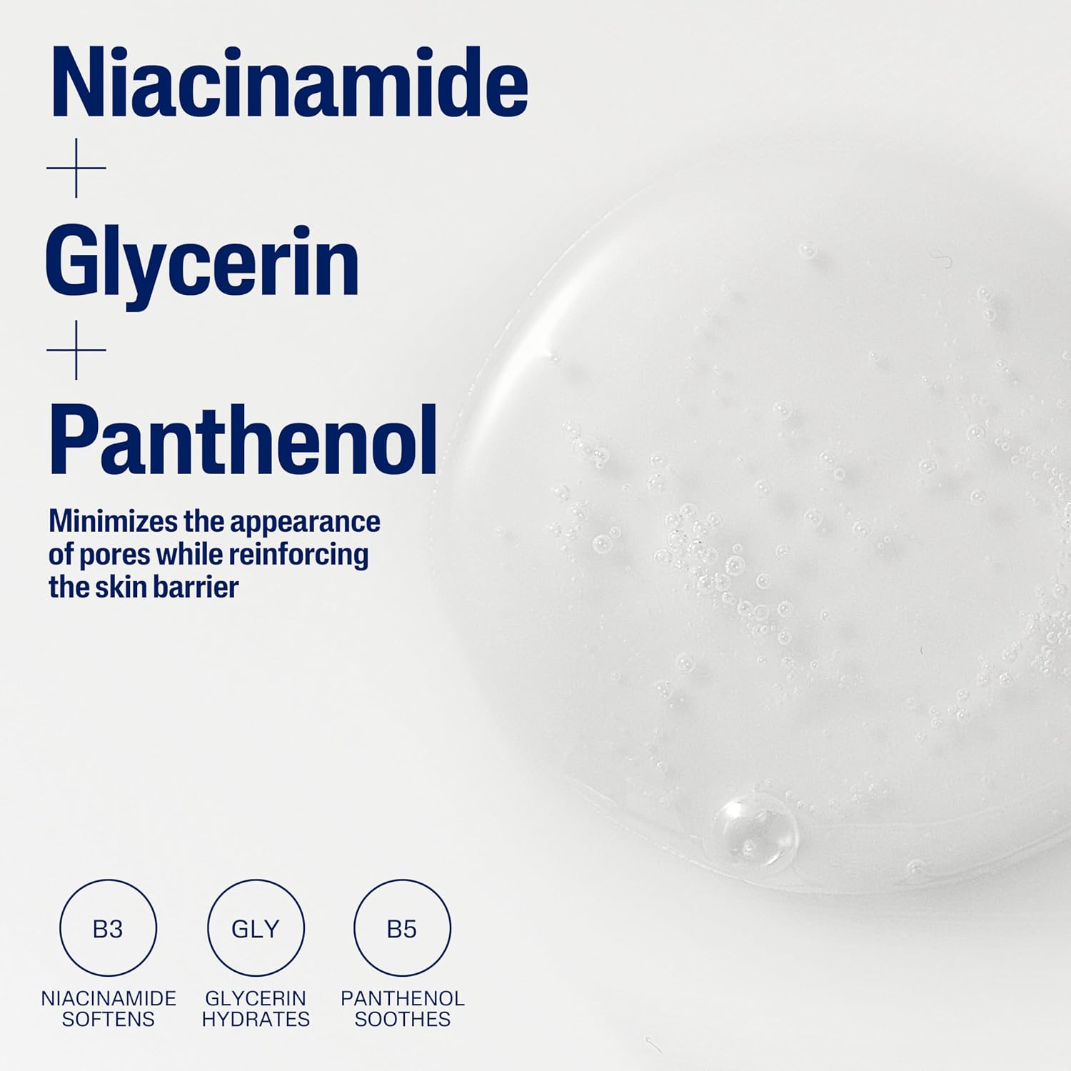 Product packaging with Niacinamide, Glycerin, and Panthenol text on a white background