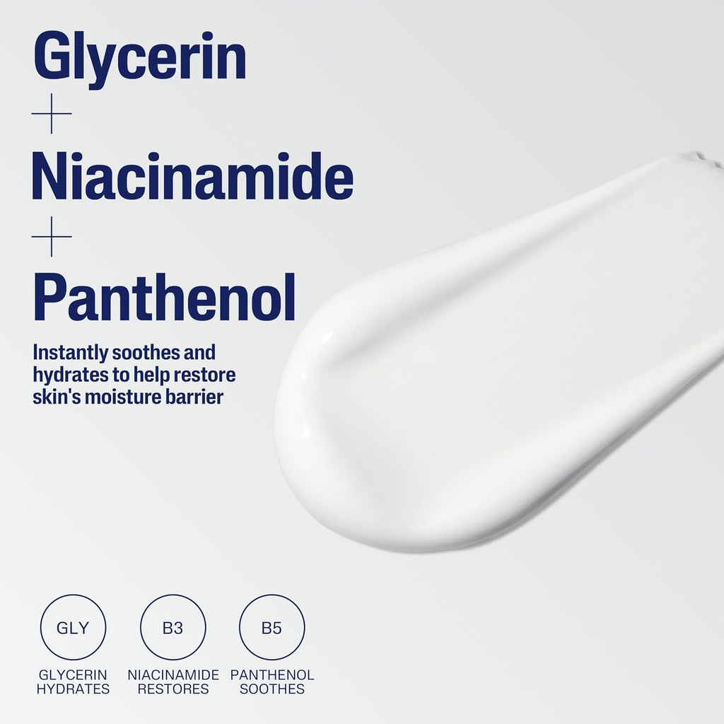 Product label with Glycerin, Niacinamide, and Panthenol text on a white background