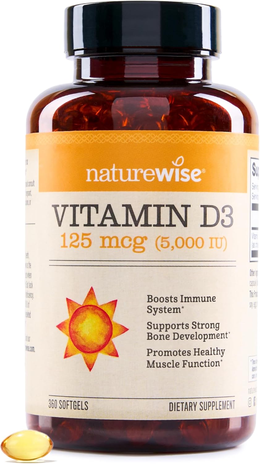 NatureWise Vitamin D3 5000 IU – 1 Year Supply (360 Mini Softgels)