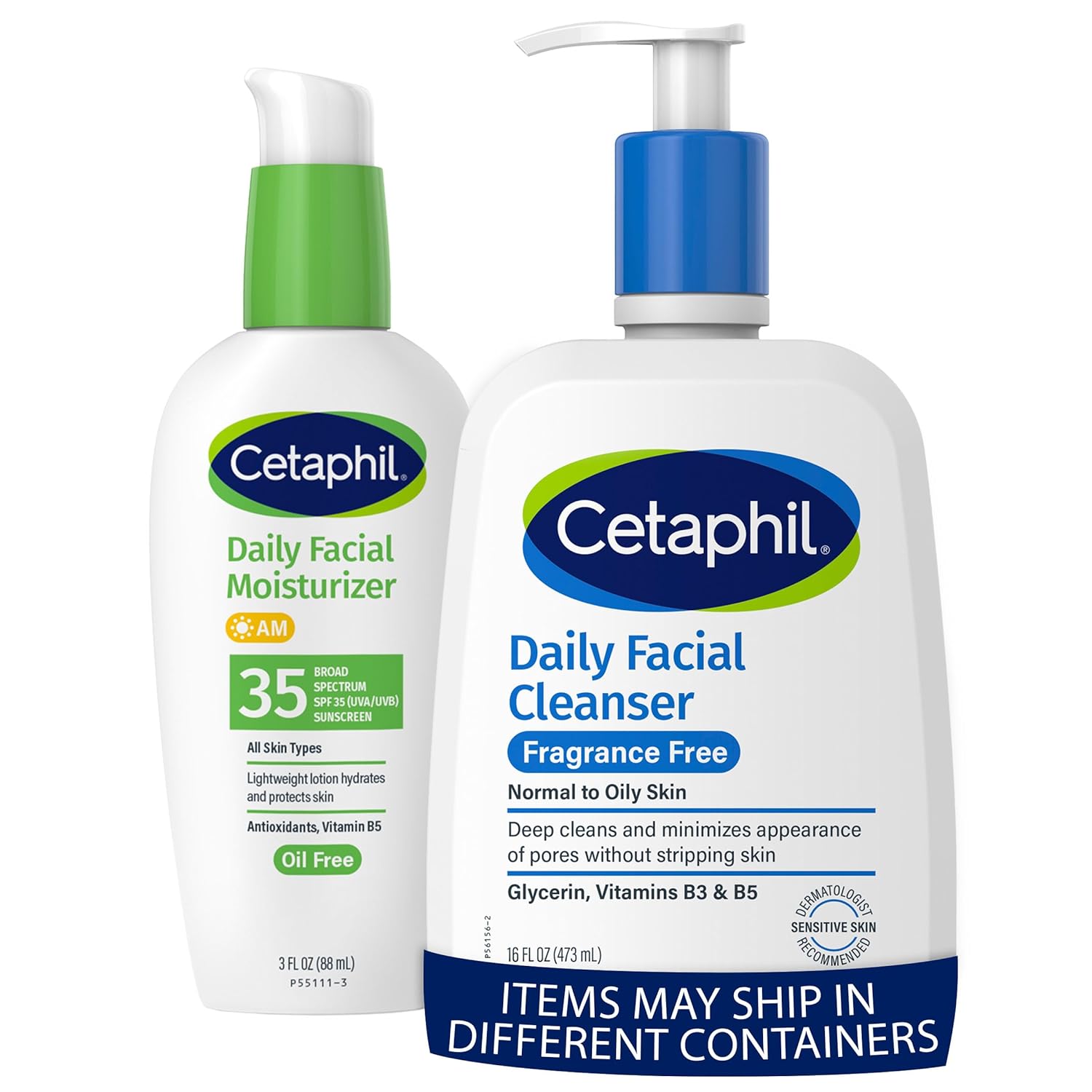 Cetaphil Daily Facial Cleanser + Moisturizer SPF 35 Bundle for Sensitive Skin