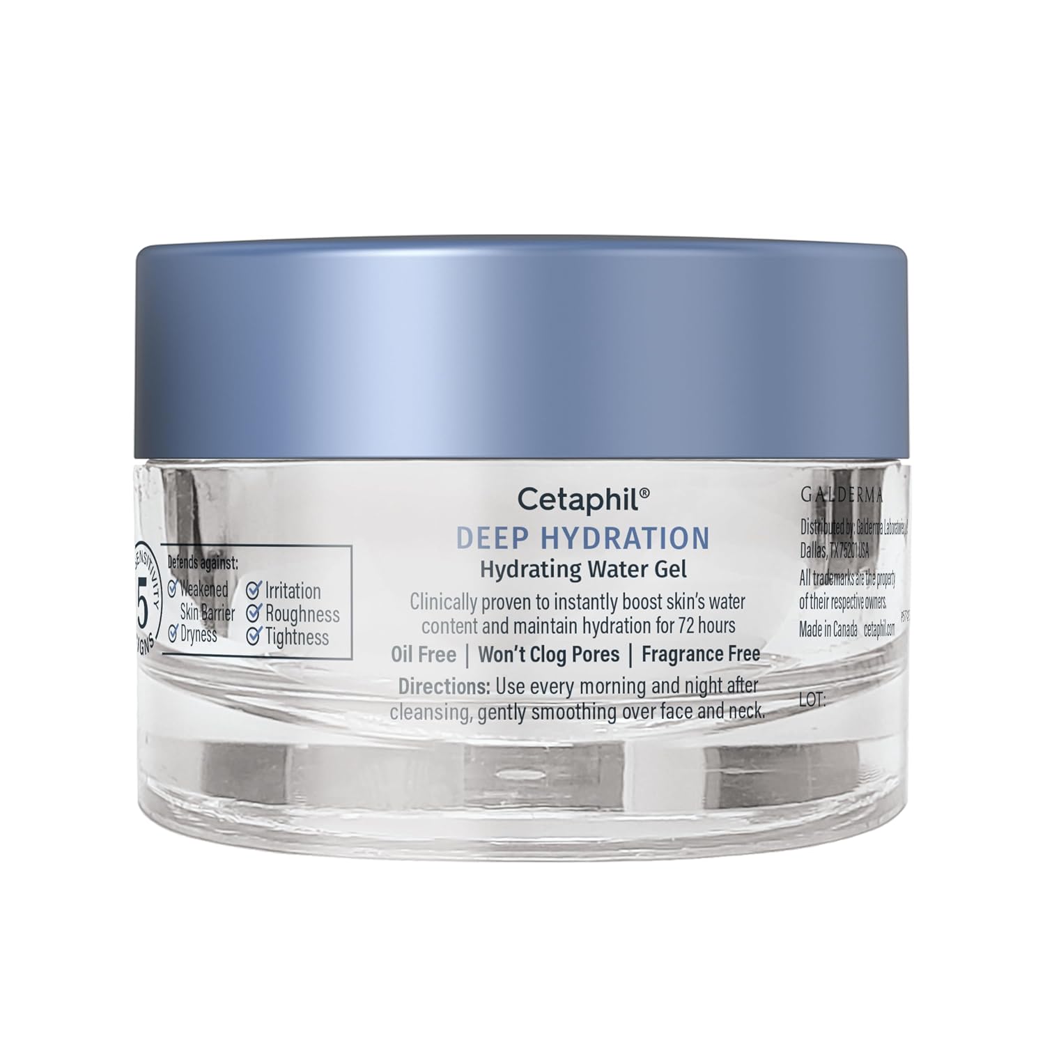 Cetaphil Deep Hydration Hydrating Water Gel jar with blue lid on a white background