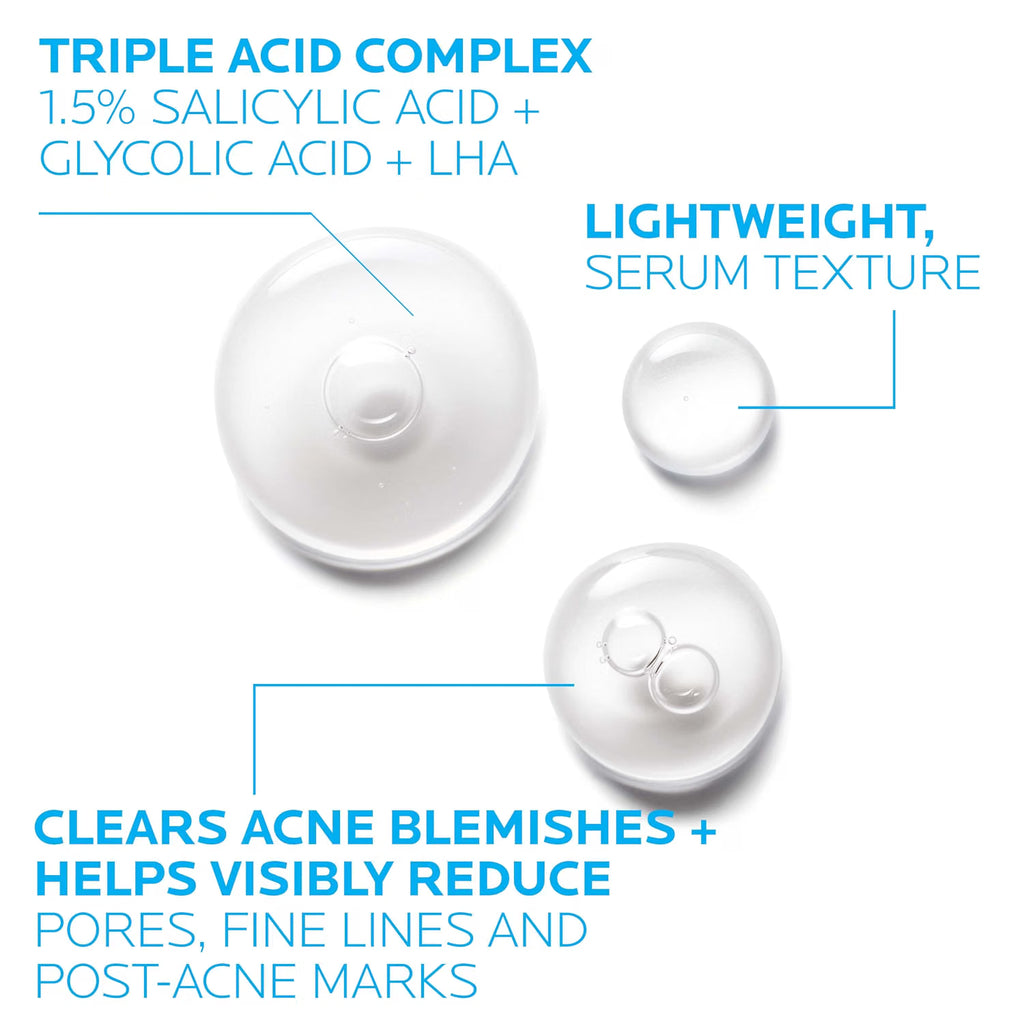 Serum bottles with text highlighting ingredients and benefits on a white background