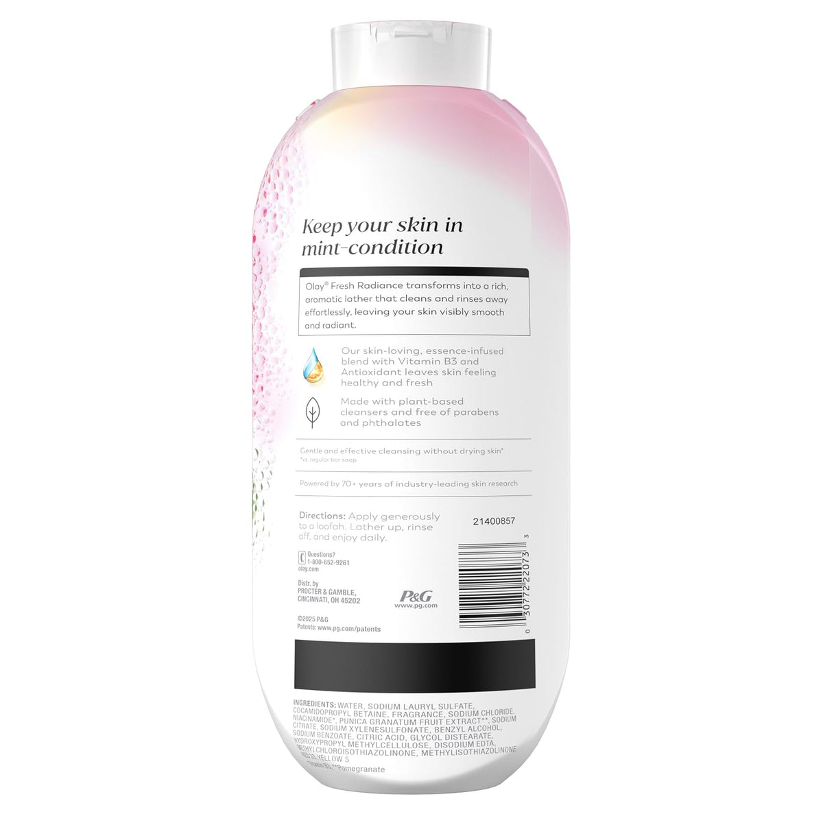 Back view of a skincare product bottle with text and branding on a white background