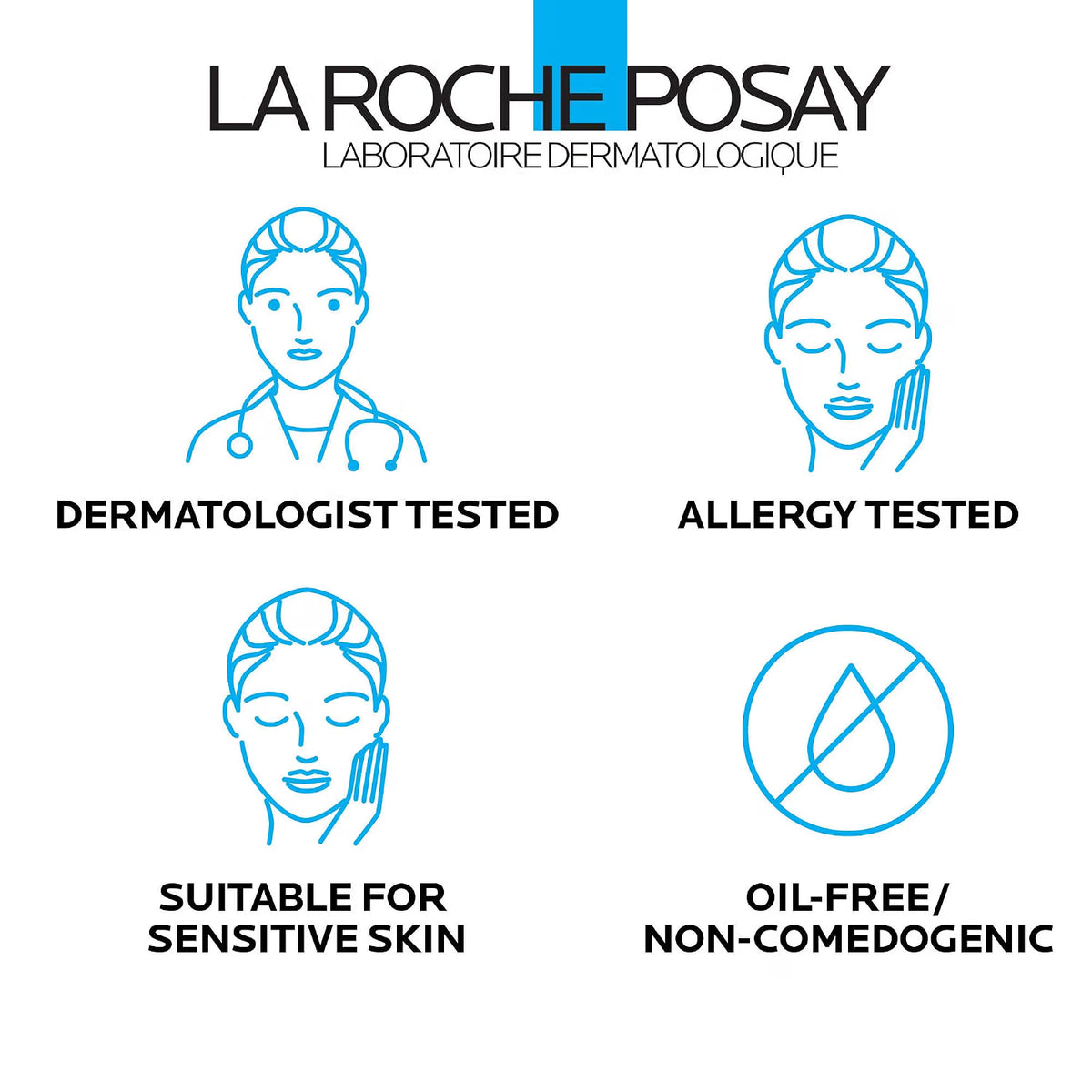La Roche-Posay branding with icons and text on a white background