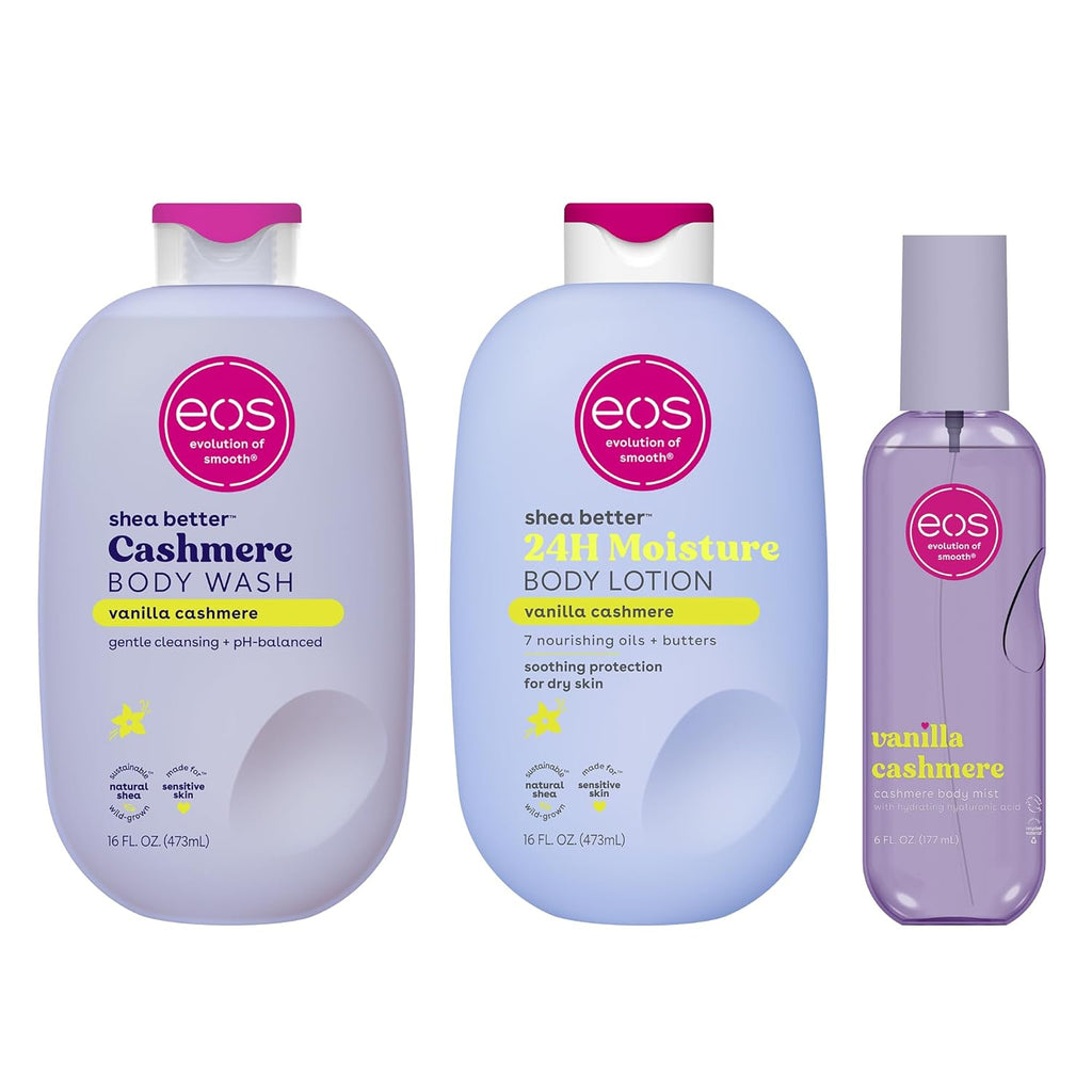 eos | Vanilla Cashmere Trifecta Body Lotion & Body Wash Bundle Shea Butter Hyaluronic Acid — 38 fl oz