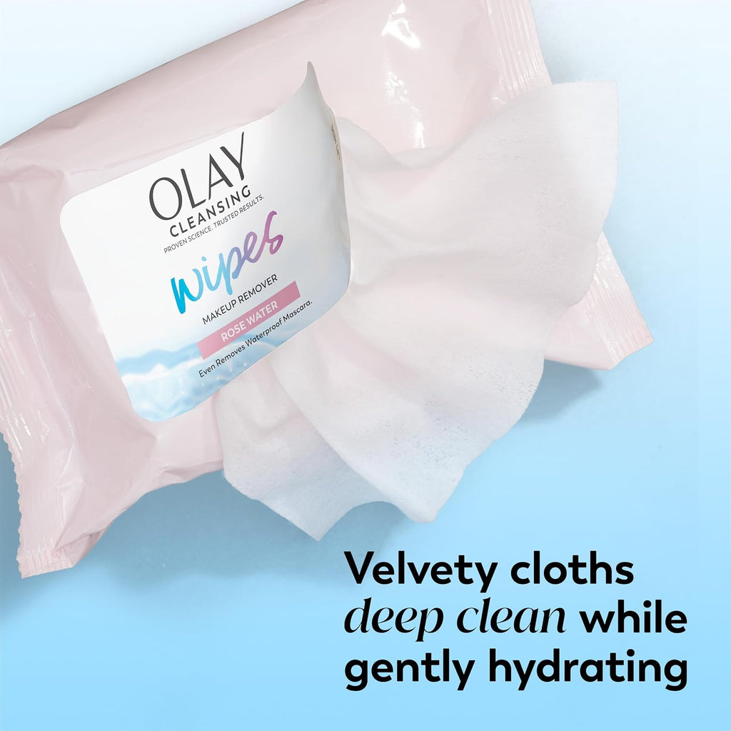 Olay | Facial Cleansing Wipes Rose Water Vitamin E Glycerin Makeup Remover — 75 Count (Pack of 3)