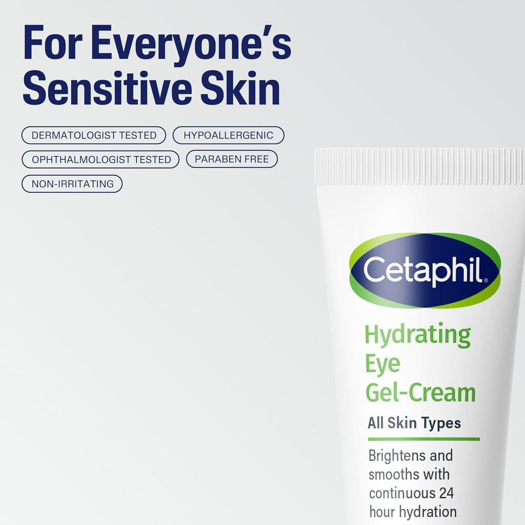 Cetaphil Hydrating Eye Gel-Cream packaging on a white background with product details.