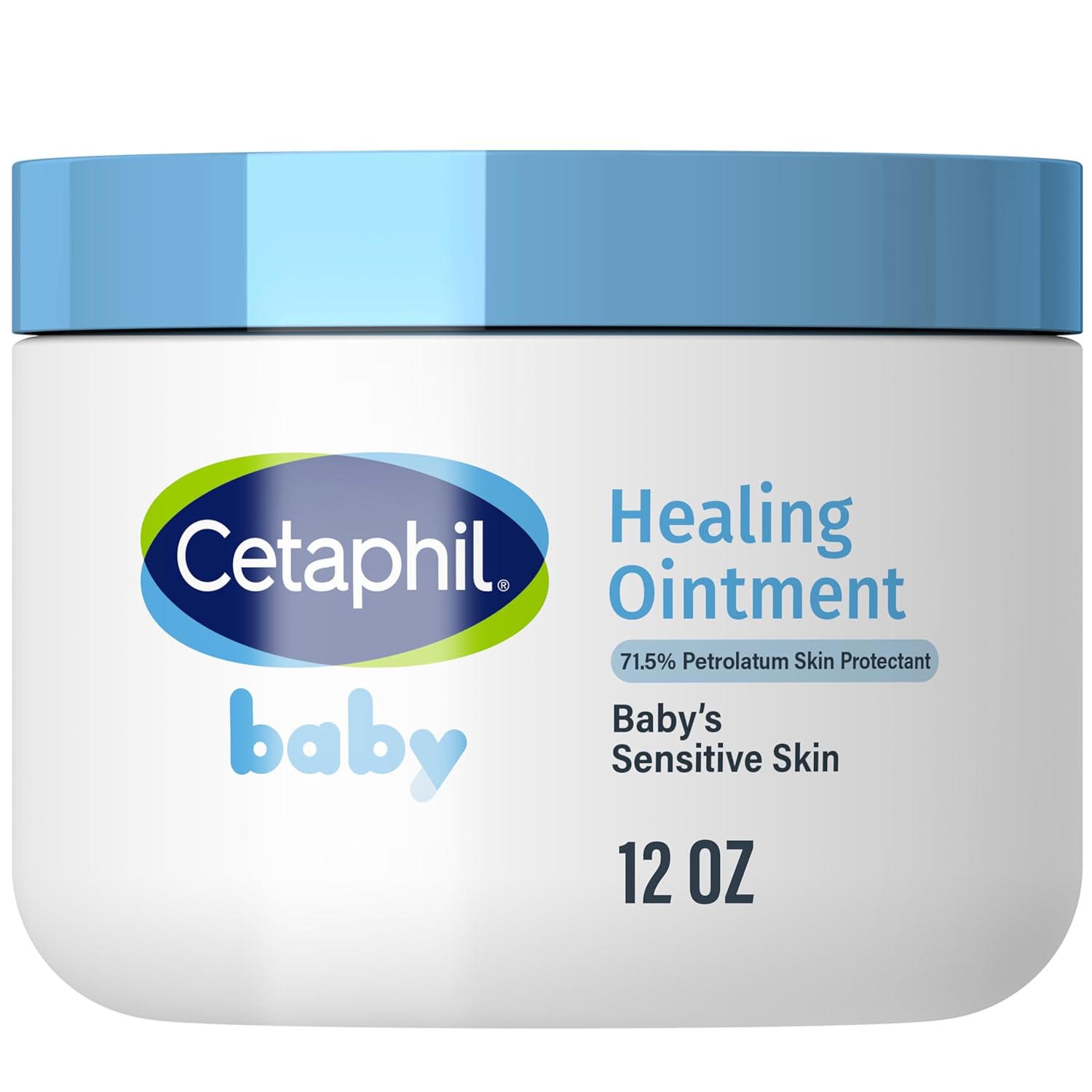 Cetaphil Healing Ointment jar for baby's sensitive skin on a white background