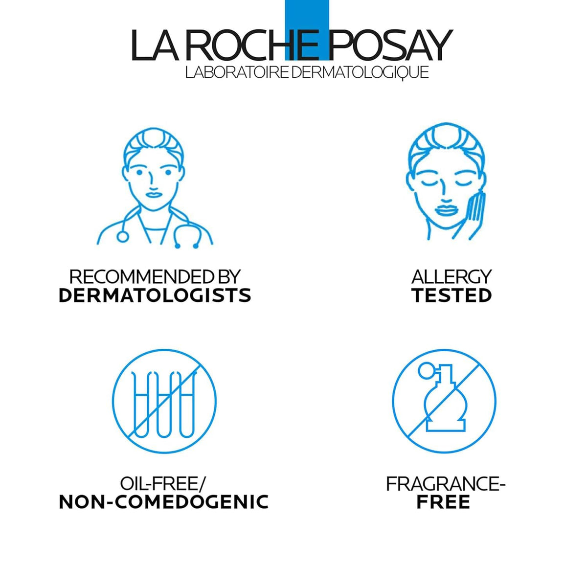 La Roche-Posay branding with icons and text on a white background