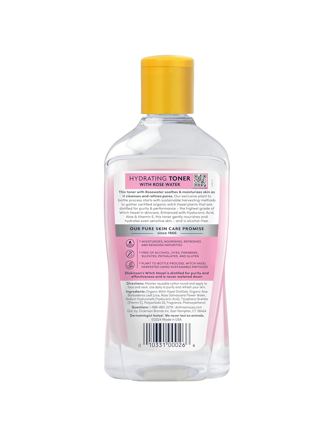 Dickinson’s Enhanced Witch Hazel Hydrating Toner with Rosewater – 16 fl oz