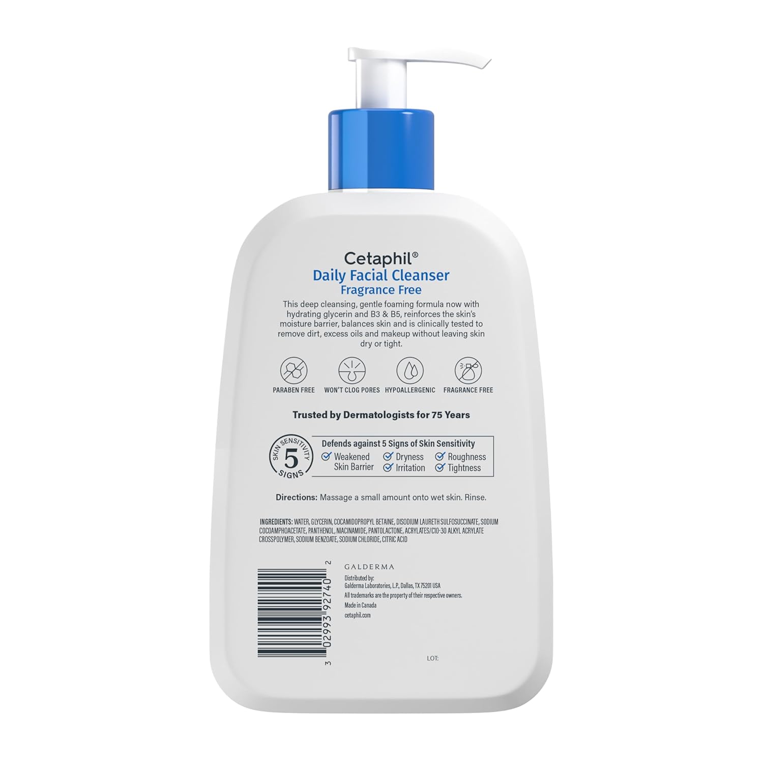 Cetaphil Daily Facial Cleanser bottle with pump on a white background