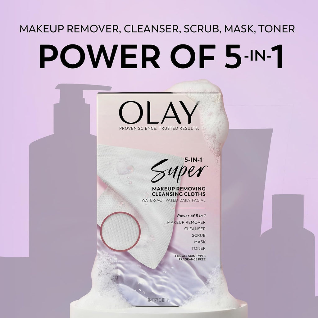 Olay | Super Cleansing Cloths 5-in-1 Water Activated Dry Cloths Fragrance Free — 99 Count