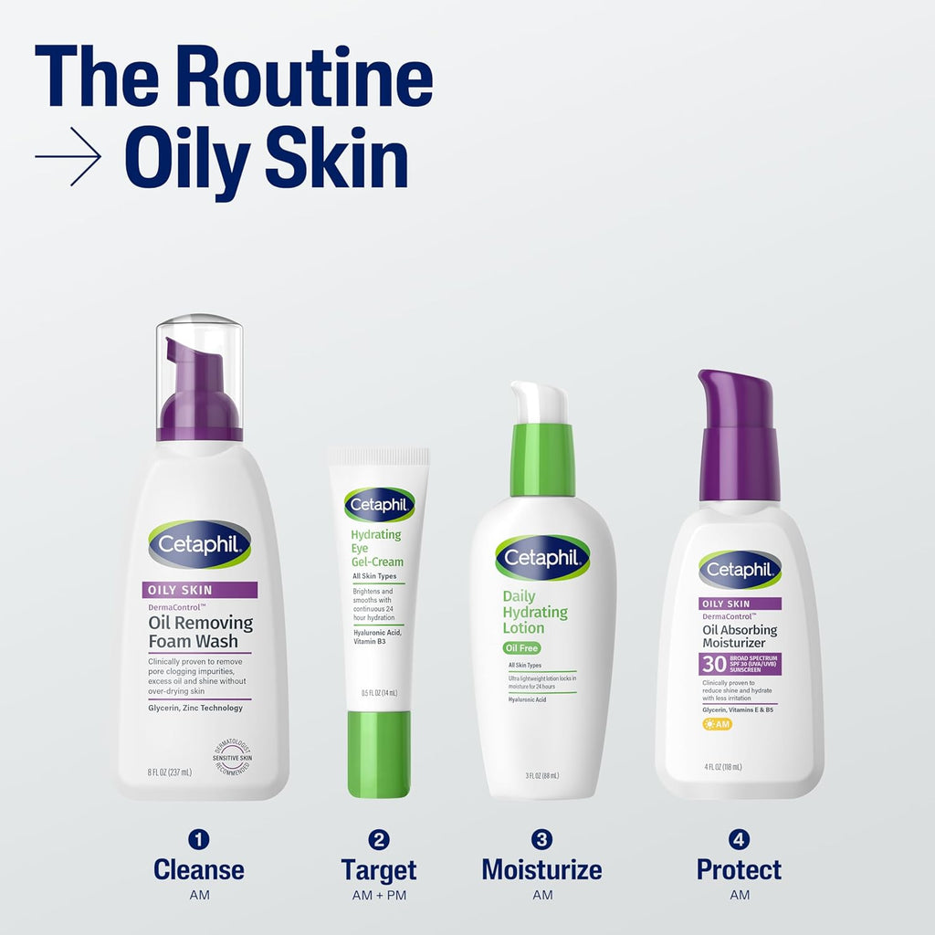 Cetaphil skincare products for oily skin on a white background