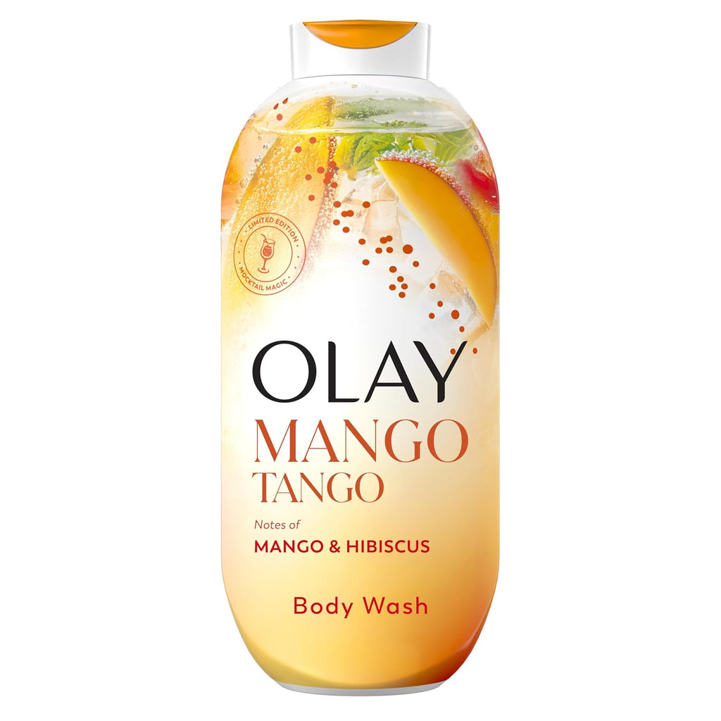 Olay Mango Tango body wash bottle on a white background