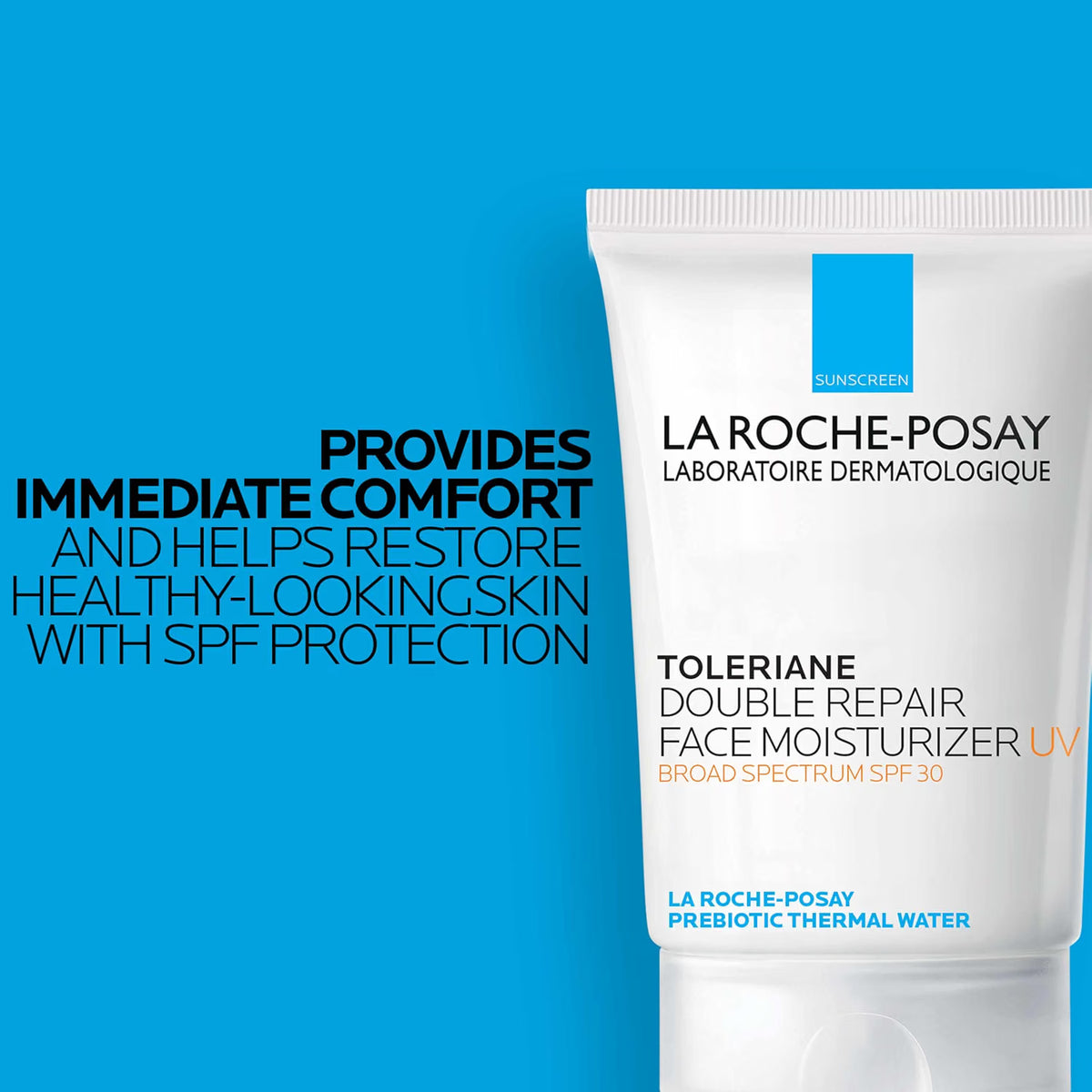 La Roche-Posay Toleriane Double Repair Face Moisturizer on a blue background