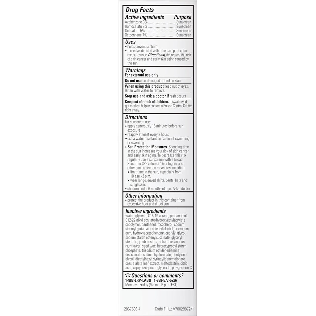 A white rectangular Drug Facts label with black text, showing active ingredients, purpose, directions, warnings, and other information on a light gray background.