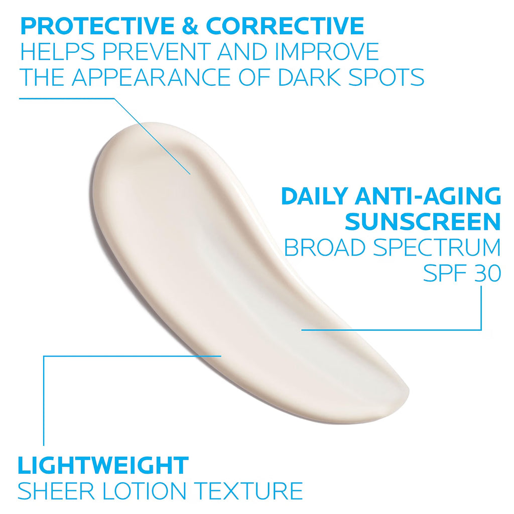 Sunscreen lotion with text highlighting its benefits on a white background