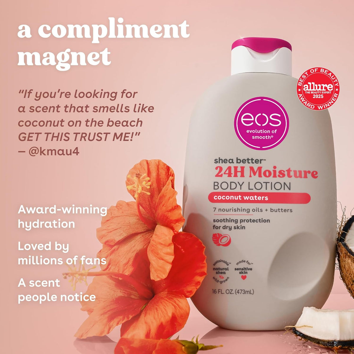 eos | Shea Better Body Lotion Coconut Waters Shea Butter 24-Hour Hydration Lightweight — 16 fl oz