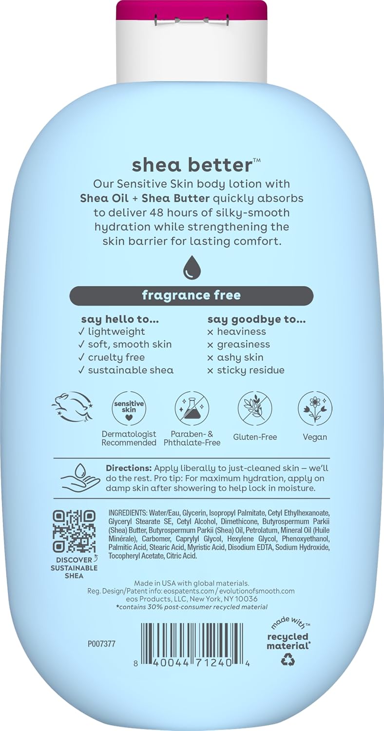 eos | Shea Better Body Lotion Fragrance Free Shea Butter 48-Hour Hydration Lightweight — 16 fl oz