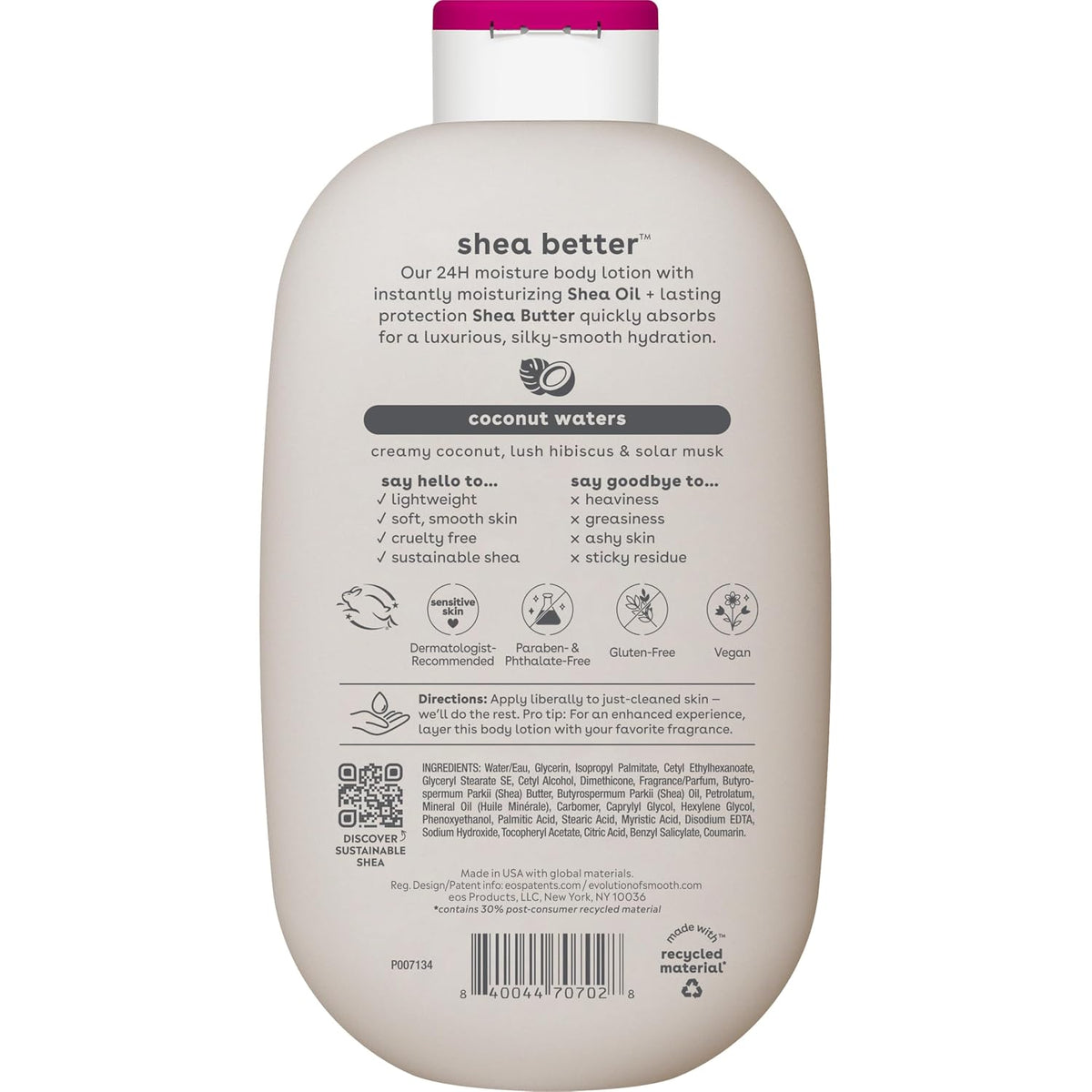 eos | Shea Better Body Lotion Coconut Waters Shea Butter 24-Hour Hydration Lightweight — 16 fl oz