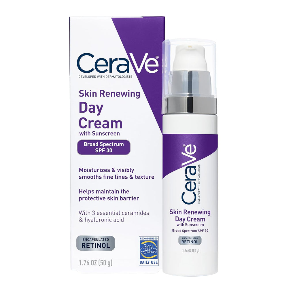CeraVe Skin Renewing Day Cream with Sunscreen packaging on a white background
