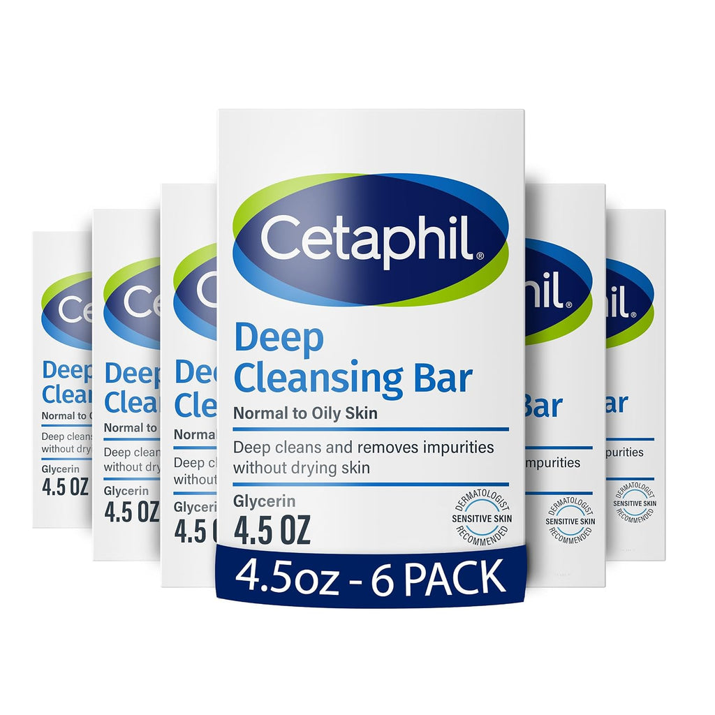 Cetaphil Deep Cleansing Bar packaging for normal to oily skin on a white background