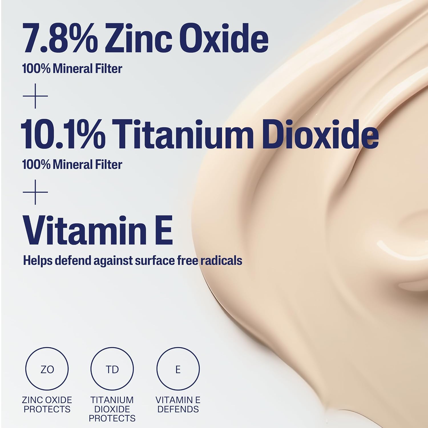 Text-heavy cosmetic ingredient graphic on a white background with a beige cream smear. The text reads: 7.